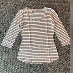 New! GARNET HILL Three Quarter Sleeve 100% Cotton Gray & White Striped Tee / XS